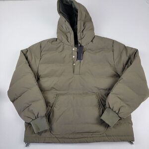 Richie LE Collection Nylon Olive Puffer Jacket Sz Medium NWT Hooded Button Snap